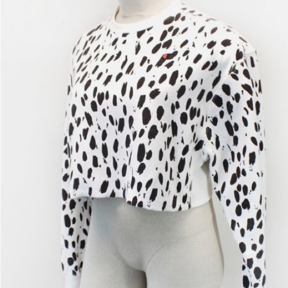 CHAMPION CROPPED SWEATSHIRT SIZE XS LONG SLEEVE BLACK &WHITE PRINT - Picture 1 of 7